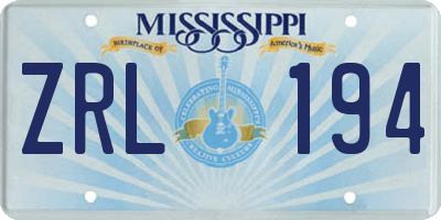MS license plate ZRL194