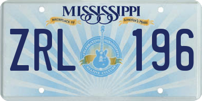 MS license plate ZRL196