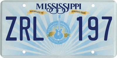 MS license plate ZRL197
