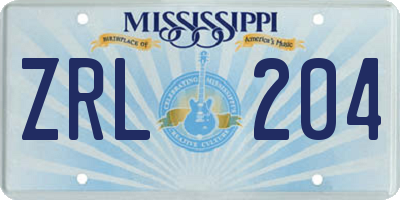 MS license plate ZRL204