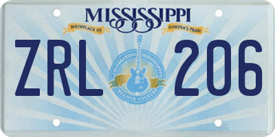 MS license plate ZRL206