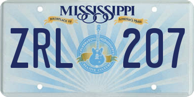 MS license plate ZRL207