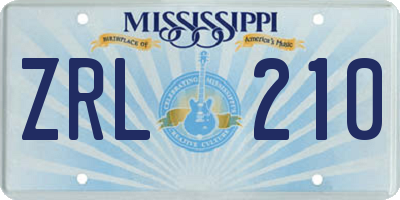 MS license plate ZRL210