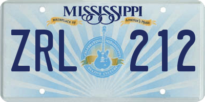 MS license plate ZRL212