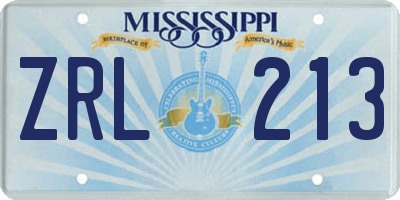 MS license plate ZRL213