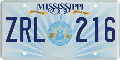 MS license plate ZRL216