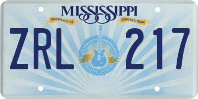 MS license plate ZRL217