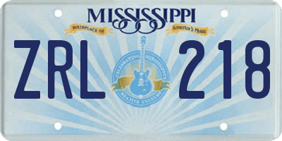 MS license plate ZRL218