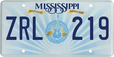 MS license plate ZRL219