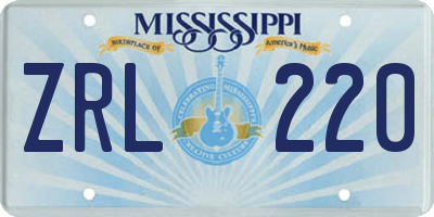 MS license plate ZRL220