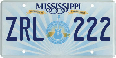 MS license plate ZRL222