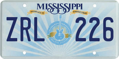 MS license plate ZRL226