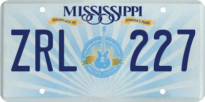 MS license plate ZRL227