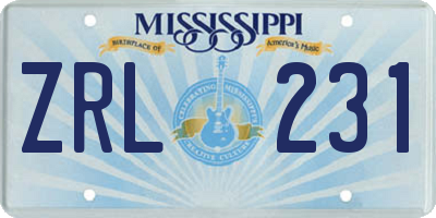 MS license plate ZRL231