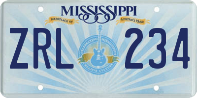 MS license plate ZRL234