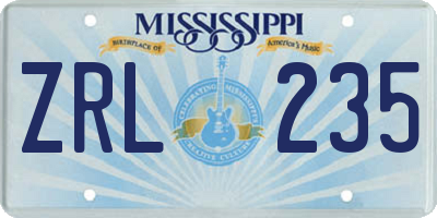 MS license plate ZRL235