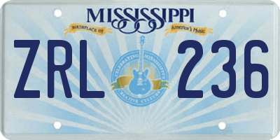 MS license plate ZRL236