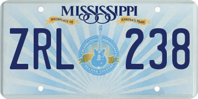 MS license plate ZRL238