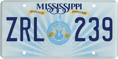 MS license plate ZRL239