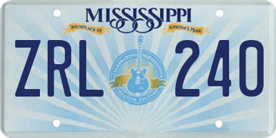 MS license plate ZRL240