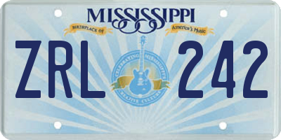 MS license plate ZRL242