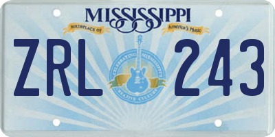 MS license plate ZRL243