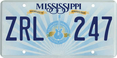 MS license plate ZRL247