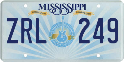 MS license plate ZRL249