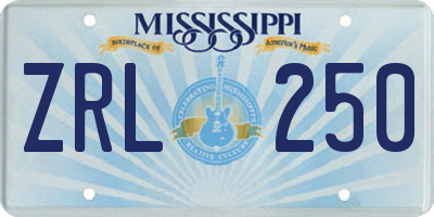 MS license plate ZRL250