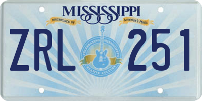 MS license plate ZRL251