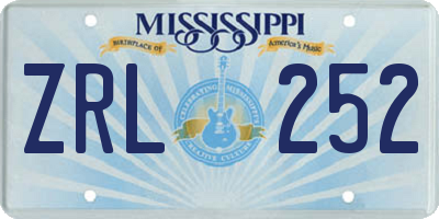 MS license plate ZRL252