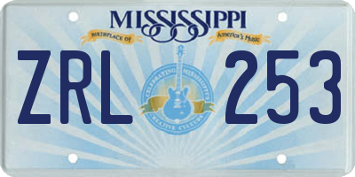 MS license plate ZRL253