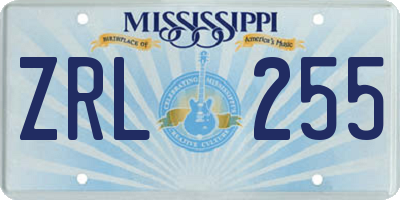 MS license plate ZRL255