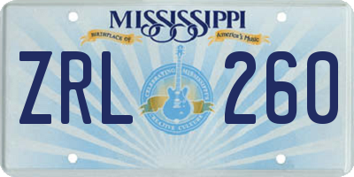 MS license plate ZRL260