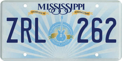 MS license plate ZRL262