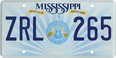 MS license plate ZRL265