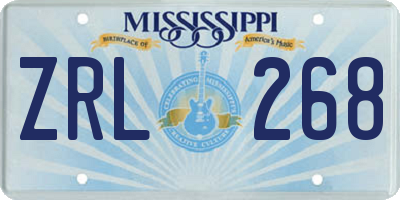 MS license plate ZRL268
