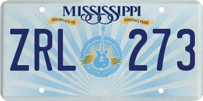 MS license plate ZRL273