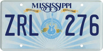MS license plate ZRL276