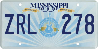 MS license plate ZRL278
