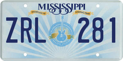 MS license plate ZRL281