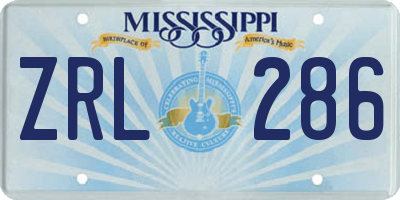 MS license plate ZRL286