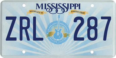 MS license plate ZRL287