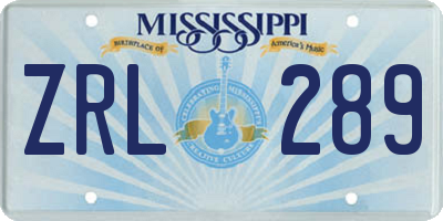 MS license plate ZRL289