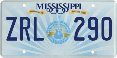 MS license plate ZRL290