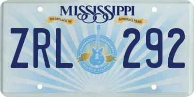 MS license plate ZRL292
