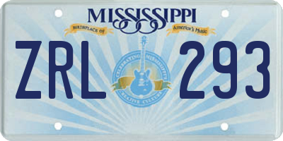 MS license plate ZRL293
