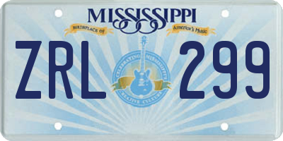 MS license plate ZRL299