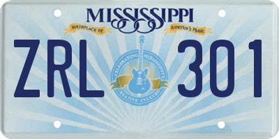 MS license plate ZRL301