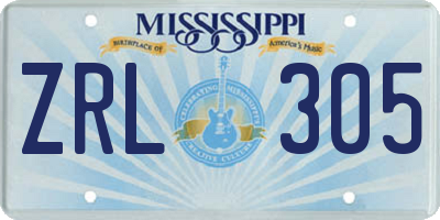 MS license plate ZRL305